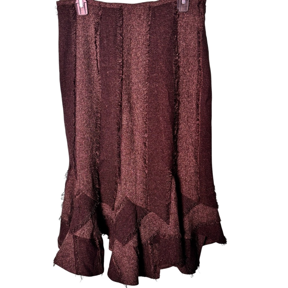 Maakif Brown Textured Fringe Skirt‎ Womens Size 10 Midi Flared Party